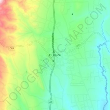 Mappa topografica Ol Kalou, altitudine, rilievo