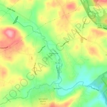 Mappa topografica Glenmoore, altitudine, rilievo