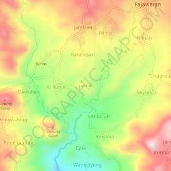 Mappa topografica pedali, altitudine, rilievo