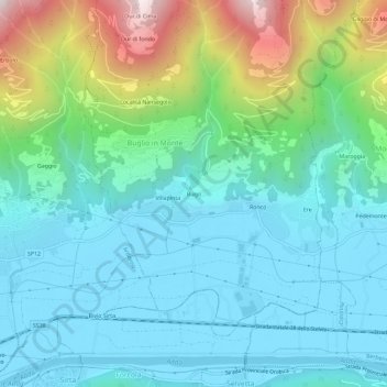 Mappa topografica Bugo, altitudine, rilievo