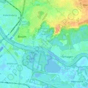 Mappa topografica De Hoek, altitudine, rilievo