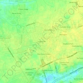 Mappa topografica Corey Point, altitudine, rilievo