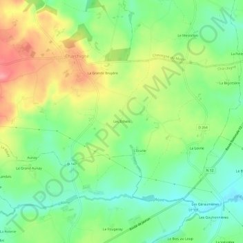 Mappa topografica Les Echets, altitudine, rilievo