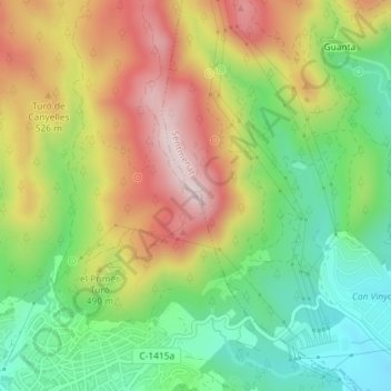 Mappa topografica Puig de la Creu, altitudine, rilievo