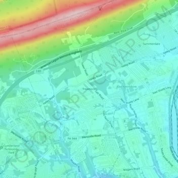 Mappa topografica Treemont, altitudine, rilievo