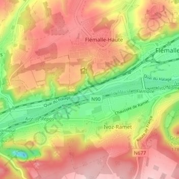 Mappa topografica Chokier, altitudine, rilievo