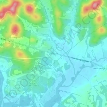 Mappa topografica Johntown, altitudine, rilievo