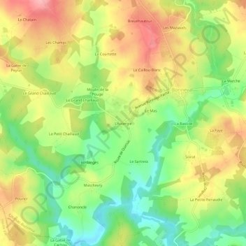 Mappa topografica L'Autergie, altitudine, rilievo
