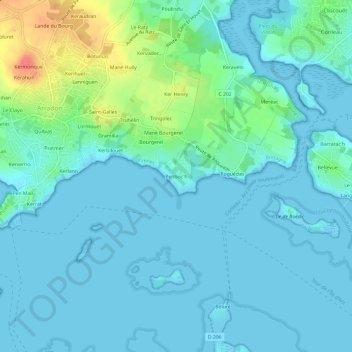 Mappa topografica Penboc'h, altitudine, rilievo
