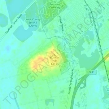 Mappa topografica Bunker Hill, altitudine, rilievo
