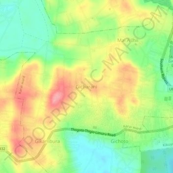 Mappa topografica Gicharani, altitudine, rilievo