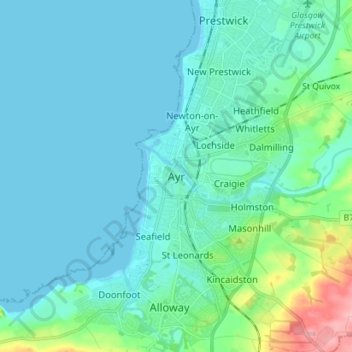 Mappa topografica Ayr, altitudine, rilievo