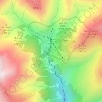 Mappa topografica Vallée de Nuria, altitudine, rilievo