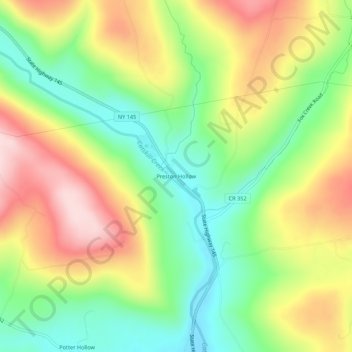 Mappa topografica Preston Hollow, altitudine, rilievo