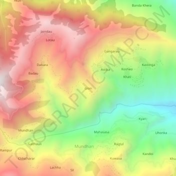 Mappa topografica Gion, altitudine, rilievo