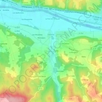 Mappa topografica Lanquais, altitudine, rilievo