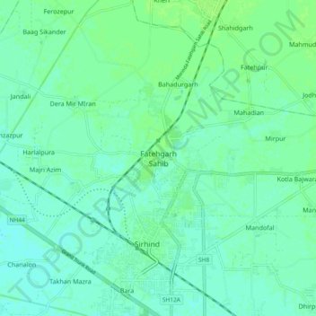 Mappa topografica Fatehgarh Sahib, altitudine, rilievo