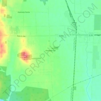 Mappa topografica Alameda Sur, altitudine, rilievo