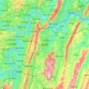 Mappa topografica 南岸区, altitudine, rilievo