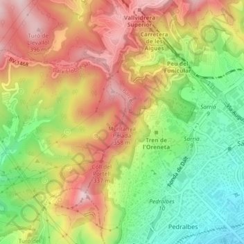 Mappa topografica Barcelona, altitudine, rilievo