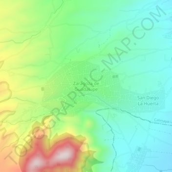 Mappa topografica Zaragoza de Guadalupe, altitudine, rilievo