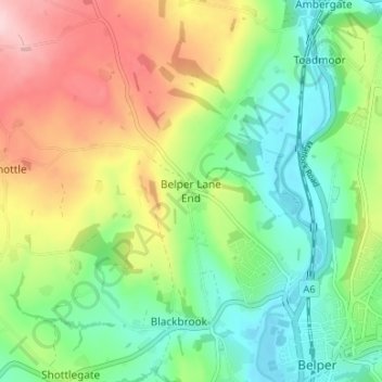 Mappa topografica Belper Lane End, altitudine, rilievo