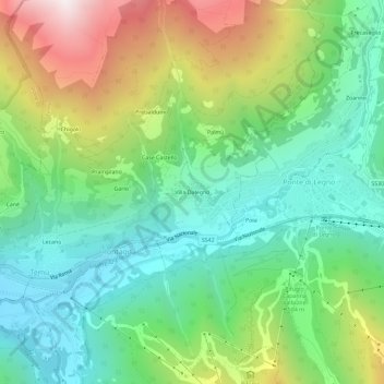 Mappa topografica Villa Dalegno, altitudine, rilievo