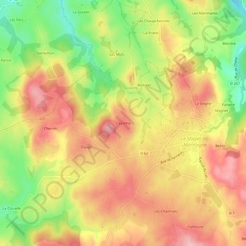 Mappa topografica Courtine, altitudine, rilievo