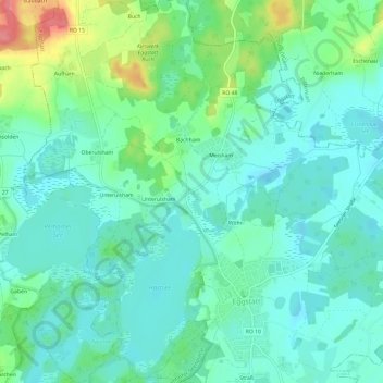 Mappa topografica Meisham, altitudine, rilievo