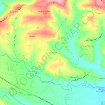Mappa topografica Villa Bizzarri, altitudine, rilievo