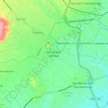 Mappa topografica San Andrés Cholula, altitudine, rilievo