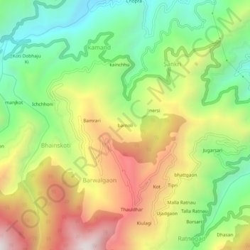 Mappa topografica barnoli, altitudine, rilievo