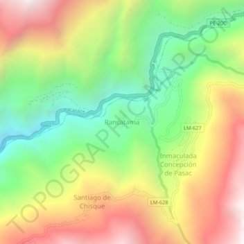 Mappa topografica Rancatama, altitudine, rilievo
