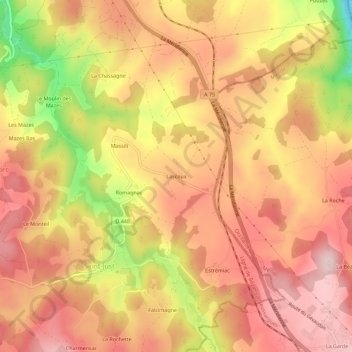 Mappa topografica Lascoux, altitudine, rilievo