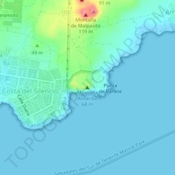 Mappa topografica Montaña Amarilla, altitudine, rilievo
