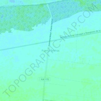 Mappa topografica Puerto Telchac, altitudine, rilievo