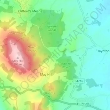 Mappa topografica Glasshouse, altitudine, rilievo