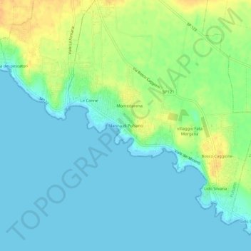 Mappa topografica Marina di Pulsano, altitudine, rilievo