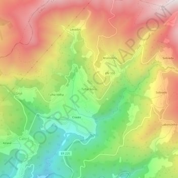 Mappa topografica Tulha Nova, altitudine, rilievo