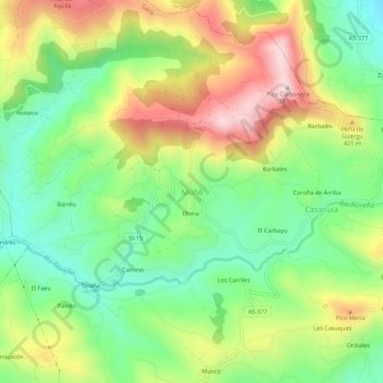 Mappa topografica Muñó, altitudine, rilievo