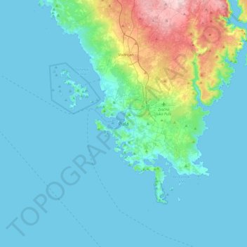 Mappa topografica Pula, altitudine, rilievo