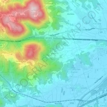 Mappa topografica Arliano, altitudine, rilievo