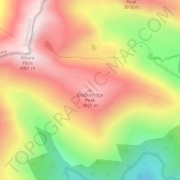 Mappa topografica Breckinridge Peak, altitudine, rilievo
