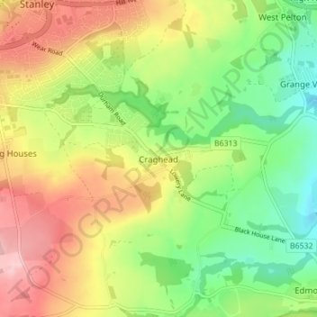 Mappa topografica Craghead, altitudine, rilievo