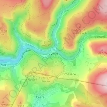 Mappa topografica Cymmer, altitudine, rilievo