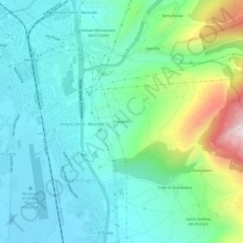 Mappa topografica Carpello, altitudine, rilievo
