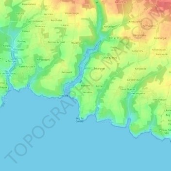 Mappa topografica Merrien, altitudine, rilievo