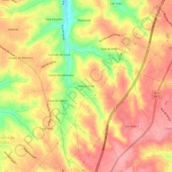 Mappa topografica Vale da Cruz, altitudine, rilievo