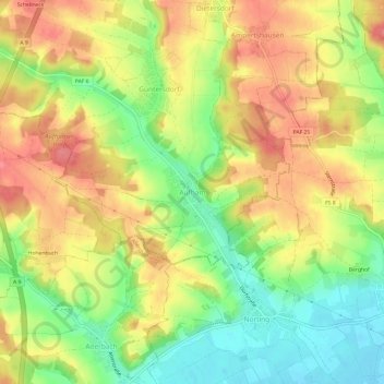 Mappa topografica Aufham, altitudine, rilievo