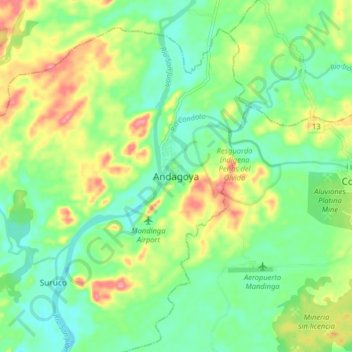 Mappa topografica Andagoya, altitudine, rilievo